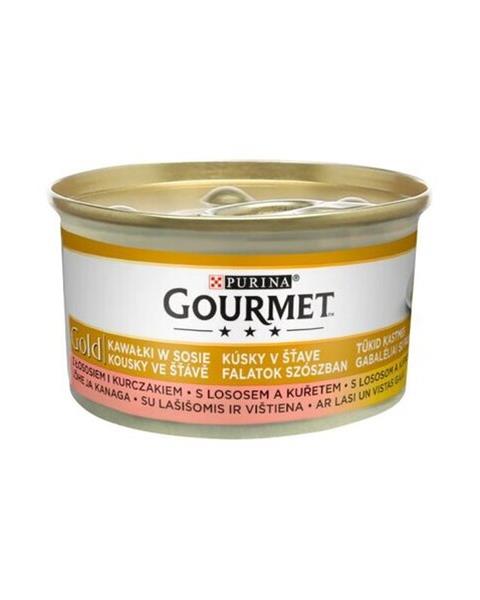 Nestlé GOURMET GOLD cat losos&kura kúsky šťava konz.24x85 g