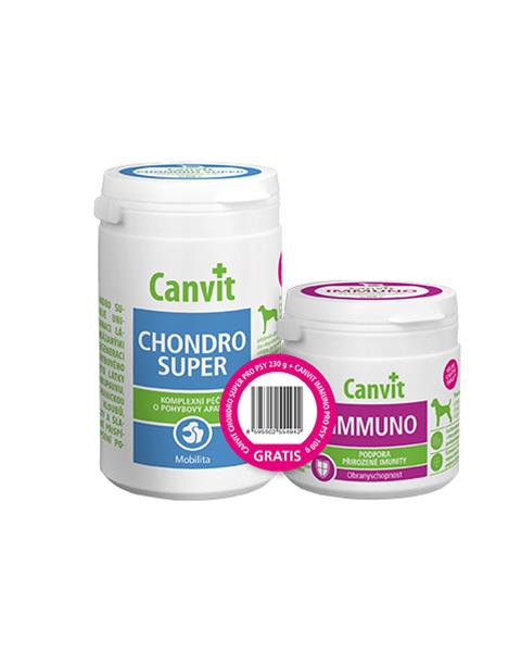 Canvit balíček - 1xCanvit Chondro Super pre psy 76 tbl. 230 g + 1xCanvit Imuno pre psy 100 g grátis